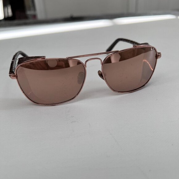 Linda Farrow Rose Gold Titanium Snakeskin Folding Blinker Aviator Sunglasses main image 11